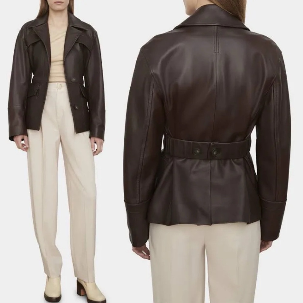Vince 100% Lamb Leather Safari Jacket in Brown, Size M New w/Tag Retail $1495 - Picture 3 of 16